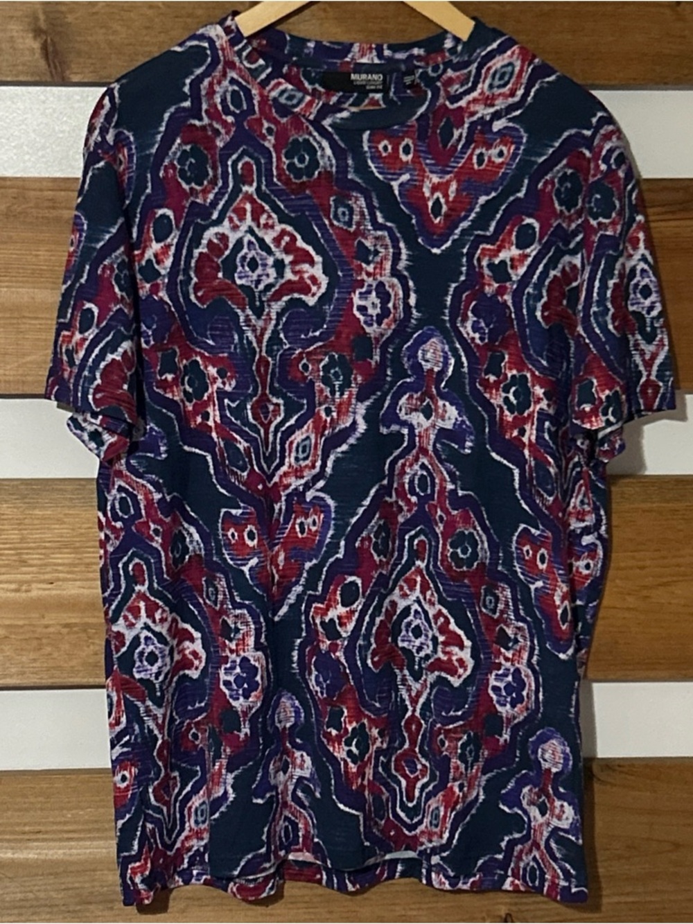 Murano Liquid Luxury Slim Fit Short Sleeve Art Deco Resort Style Men's Size XL